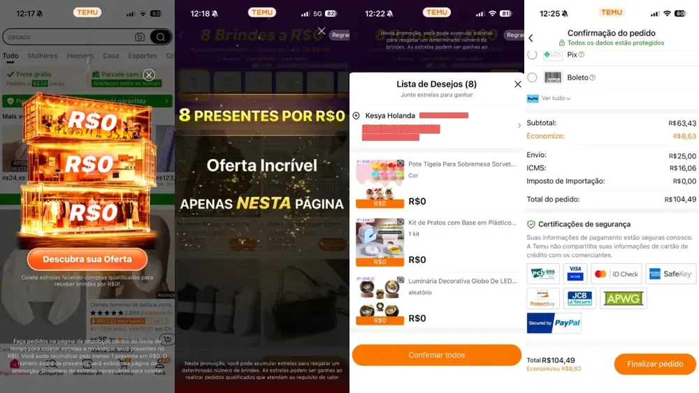 Testei roleta de brindes da Temu; veja se é golpe